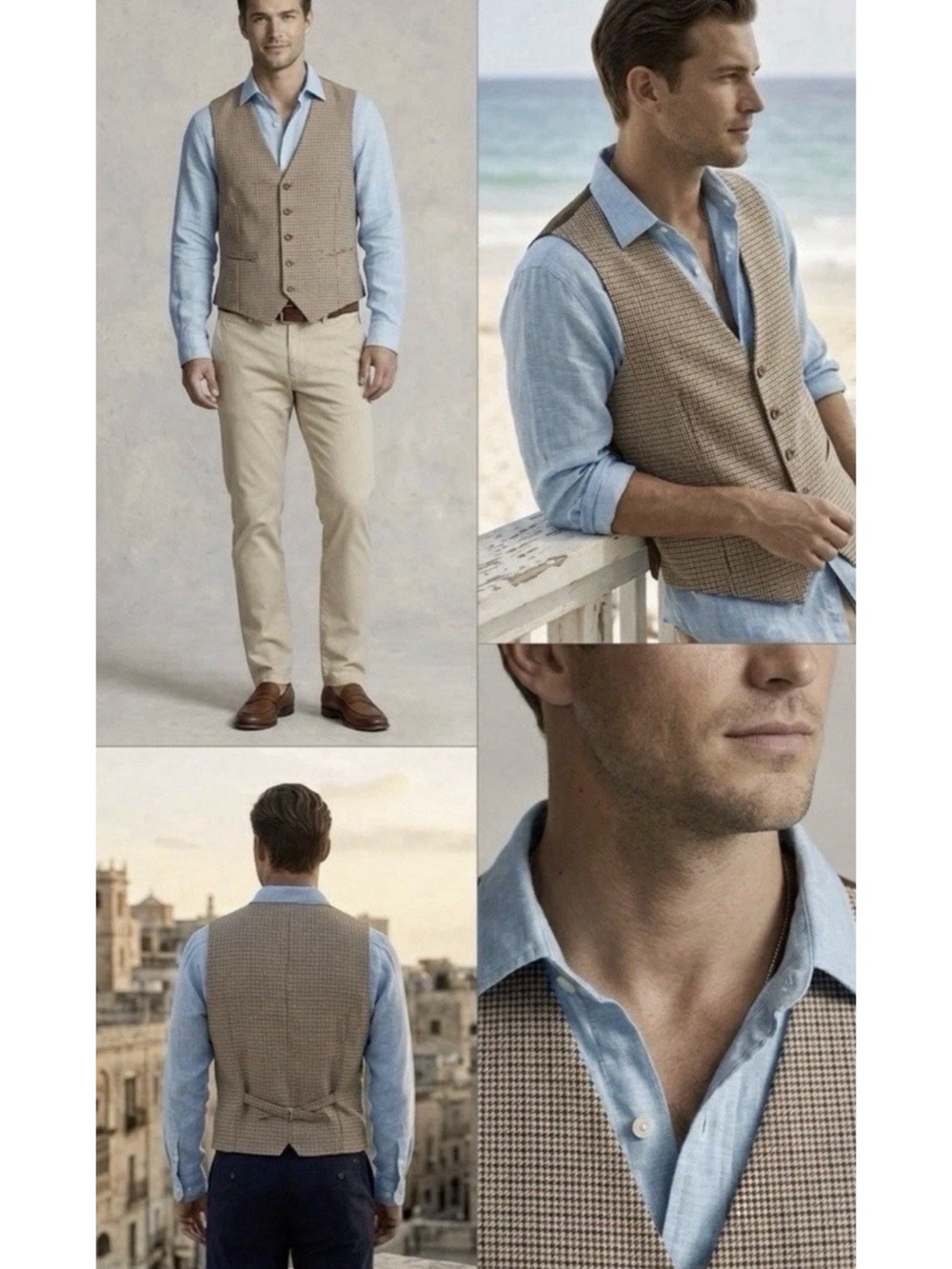 Men's Tan Houndstooth Vest – Smart Casual Waistcoat